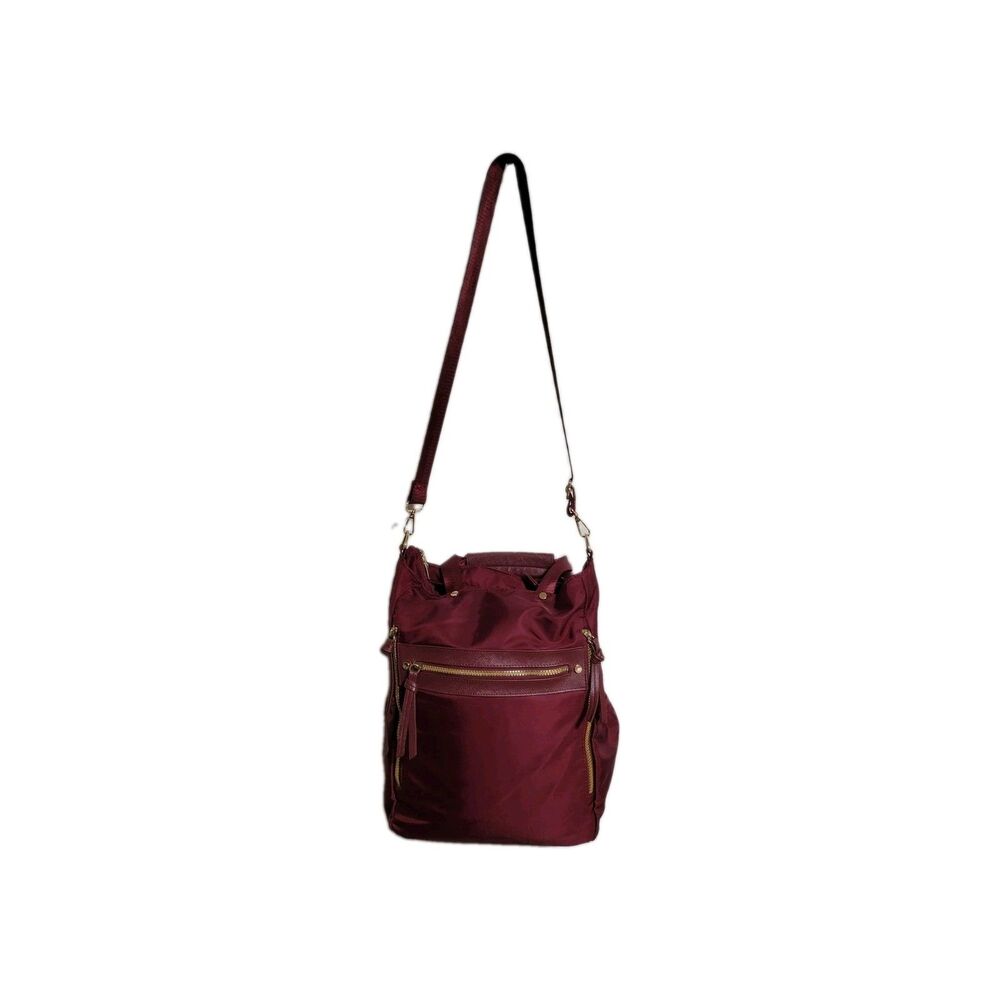 Laundry by Shelli Segal Burgundy Nylon Convertible Crossbody Backpack Bag